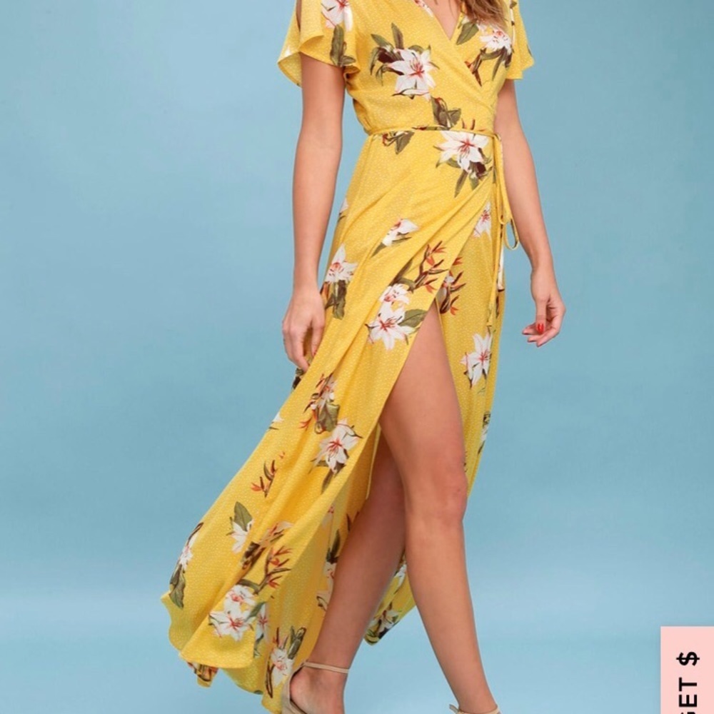 Heart of Marigold Yellow Tropical Wrap Maxi Dress - Picture 2 of 8